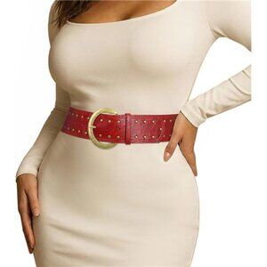 Wide Chunky Red Leather Belts for Women 2.3" Western Vintage Studded Thick Waist